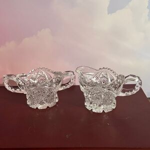 Hobstar Arches Imperial Glass Nucut Sugar Bowl and Creamer Pressed glass